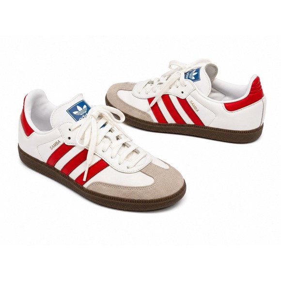 adidas Shoes - Adidas Sneakers 7.5 White Red Stripe Samba Retro OG Casual Leather Suede Gum